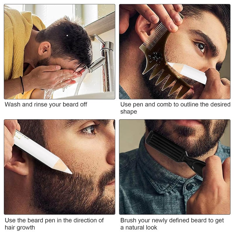 woobles Beard Pencil, Professional Beard Pencil Filler, Household Beard Pencil Liner Shaping Styling Tool, Grooming Kit Tracing Tool(white) - Image 3